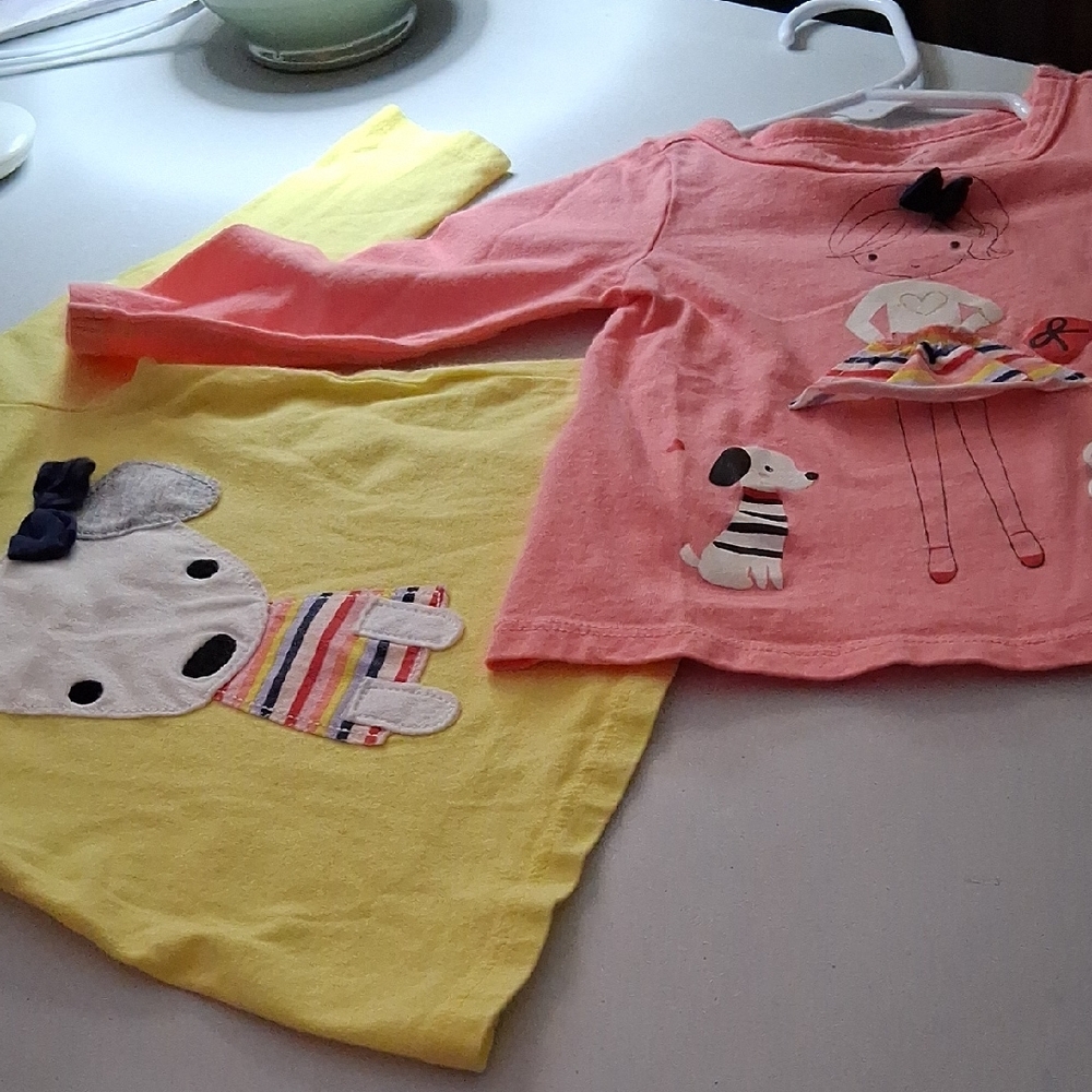 Two  Adorable Cute Bundles Long Sleeves Shirts, Sunny Yellow and Sunny Pink.